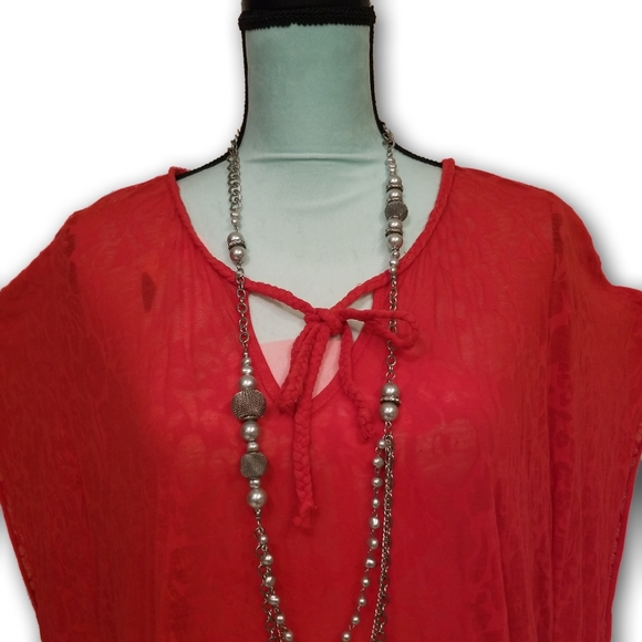 AE Sport Flutter Sleeve Peasant Blouse Red Size 2X - Picture 3 of 16